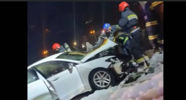 ავტომობილი ხეს დაეჯახა და ცეცხლი გაუჩნდა – ადგილიდან ვიდეო ვრცელდება